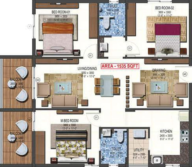 3 BHK Flat in PVR Anmol in Bachupally, Hyderabad - Image 124847