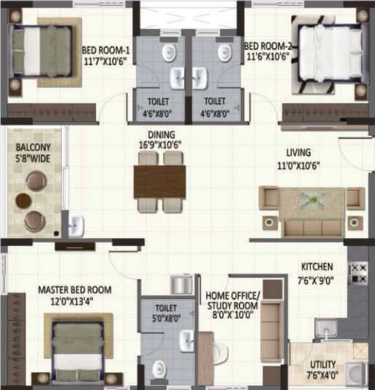 3 BHK Flat in Ramky One Harmony in Bachupally, Hyderabad - Image 503234