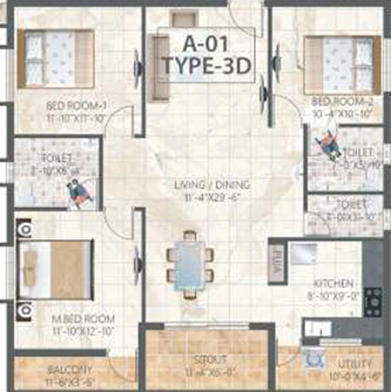 3 BHK Flat in Saket Pranamam in Kompally, Hyderabad - Image 503339