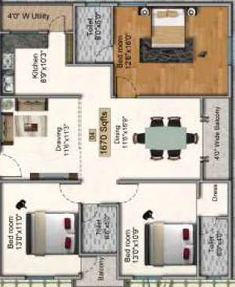 3 BHK Flat in Sree Dhatri Nivas in Kompally, Hyderabad - Image 503767