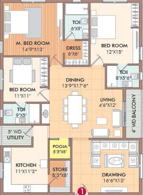 3 BHK Flat in Creative Udaya Cresent in Kondapur, Hyderabad - Image 503868