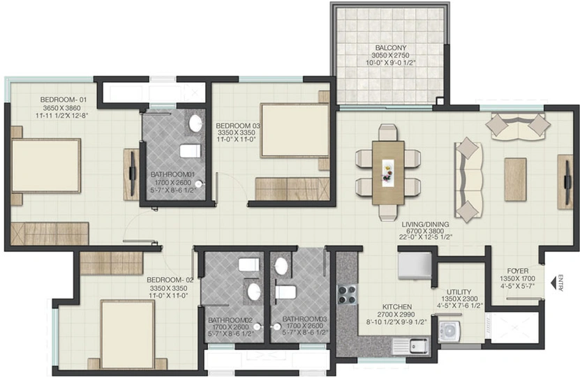 3 BHK Flat in Sobha Lake Garden in Krishnarajapuram, Bangalore - Image 471882