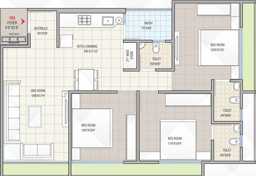 3 BHK Flat in Dharma Residency in Bopal, Ahmedabad - Image 456812