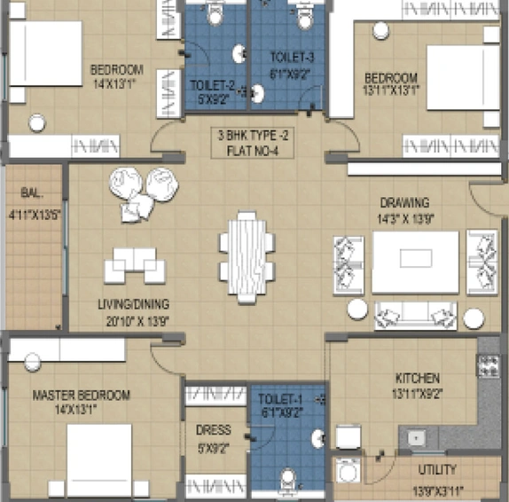 3 BHK Flat in Ramky Greenview Apartments in Tukkuguda, Hyderabad - Image 504426