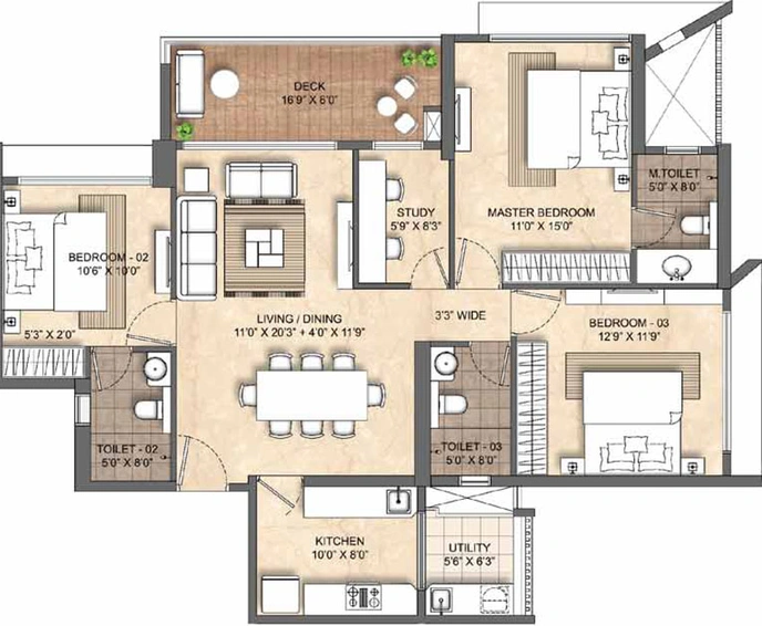 3 BHK Flat in Lodha Solitaire in Mahalaxmi, Mumbai - Image 468876