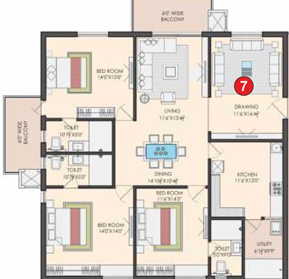 3 BHK Flat in Sri Aditya Athena in Shaikpet, Hyderabad - Image 504815