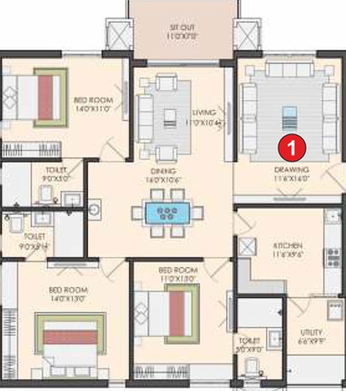 3 BHK Flat in Sri Aditya Athena in Shaikpet, Hyderabad - Image 504814