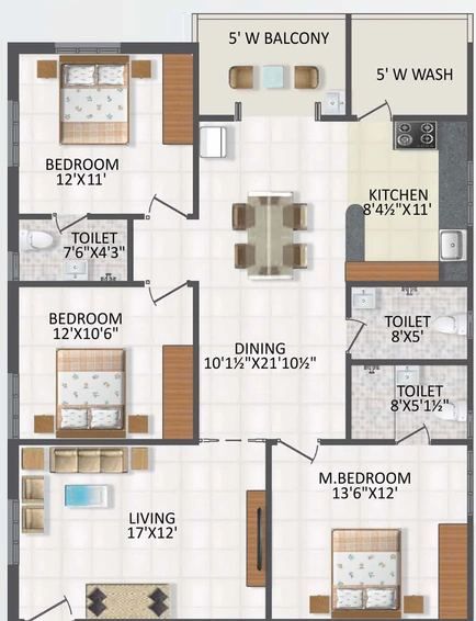 3 BHK Flat in Value Landmark in Nagole, Hyderabad - Image 773976