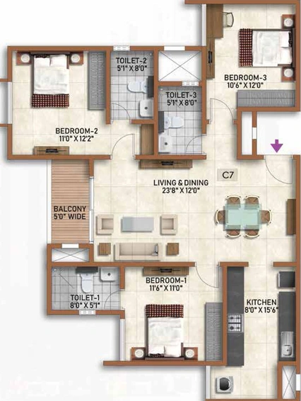 3 BHK Flat in Park Regent - Prestige Finsbury in Bagalur, Bangalore - Image 472966