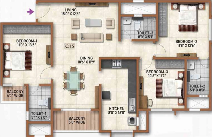 3 BHK Flat in Park Regent - Prestige Finsbury in Bagalur, Bangalore - Image 472967