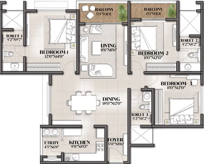 3 BHK Flat in Avalon Park - The Prestige City in Sarjapur, Bangalore - Image 472997