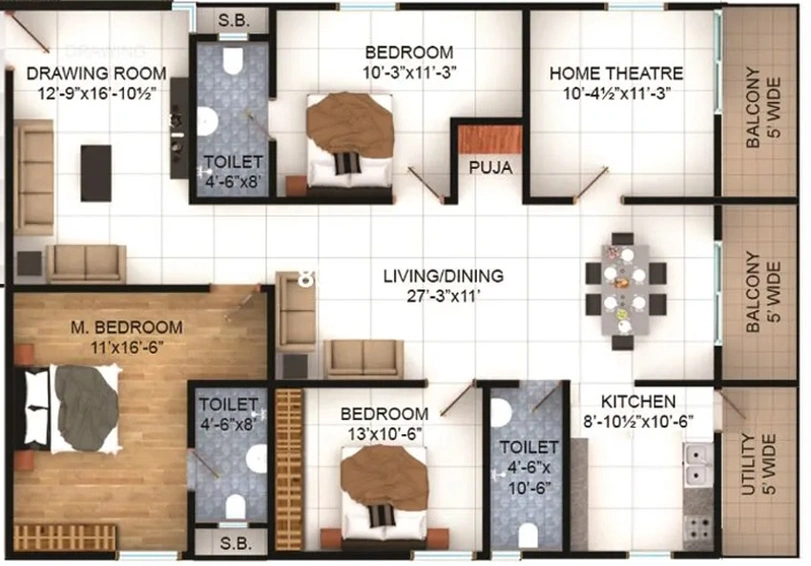 3 BHK Flat in Vasavi Lake City in Hafeezpet, Hyderabad - Image 505902