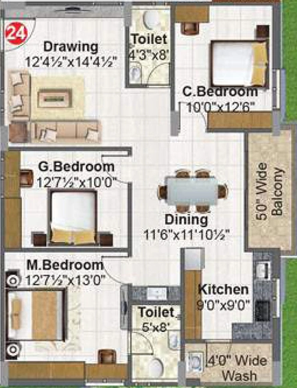 3 BHK Flat in Fortune Green Mayura in Bachupally, Hyderabad - Image 505960