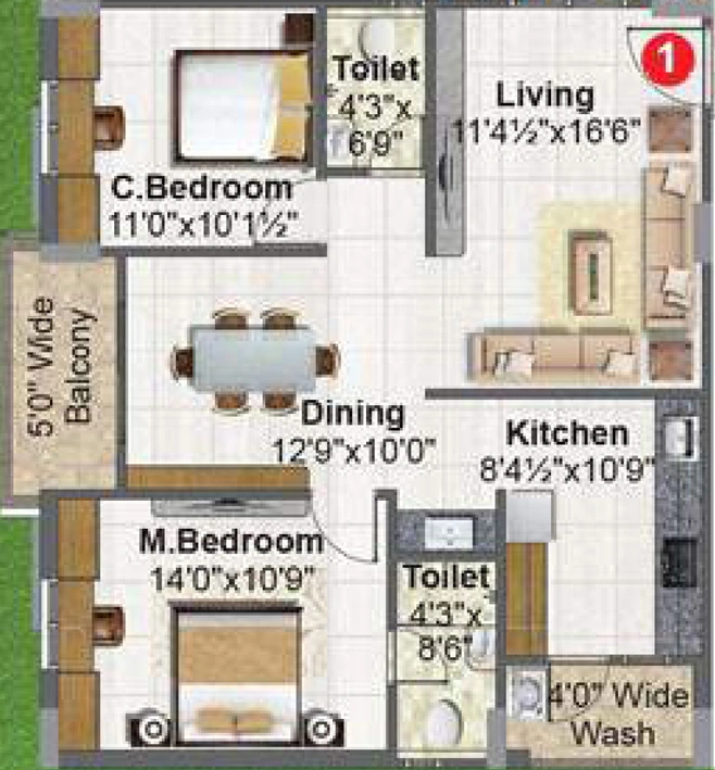 2 BHK Flat in Fortune Green Mayura in Bachupally, Hyderabad - Image 505959