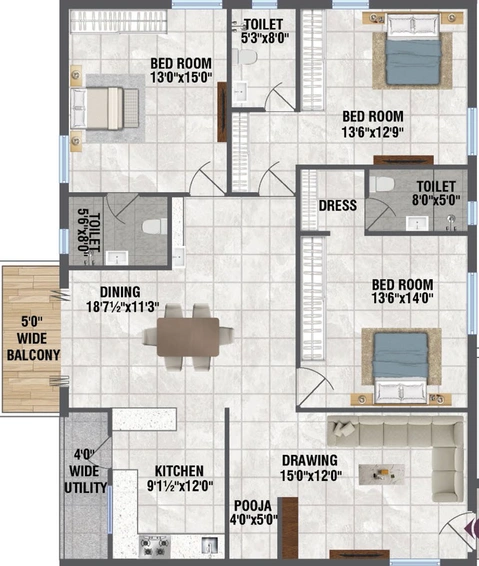 3 BHK Flat in Primark DeStature in Bahadurpally, Hyderabad - Image 506399