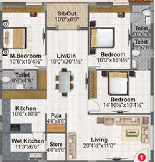 3 BHK Flat in Meenazi Elite in Kismatpur, Hyderabad - Image 507127