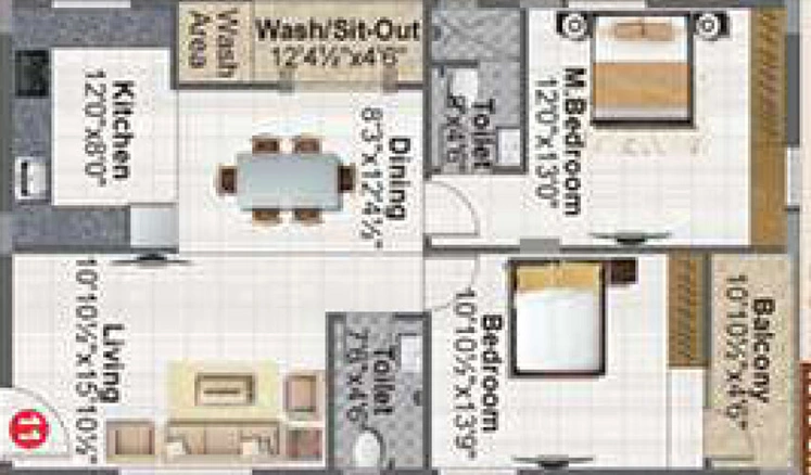 2 BHK Flat in Meenazi Elite in Kismatpur, Hyderabad - Image 507125
