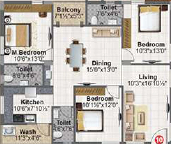 3 BHK Flat in Meenazi Elite in Kismatpur, Hyderabad - Image 507126