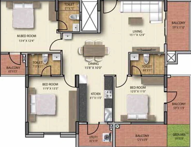 3 BHK Flat in MSR RR Signature in Hafeezpet, Hyderabad - Image 507168