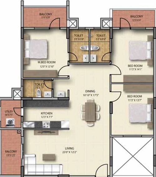 3 BHK Flat in MSR RR Signature in Hafeezpet, Hyderabad - Image 507170
