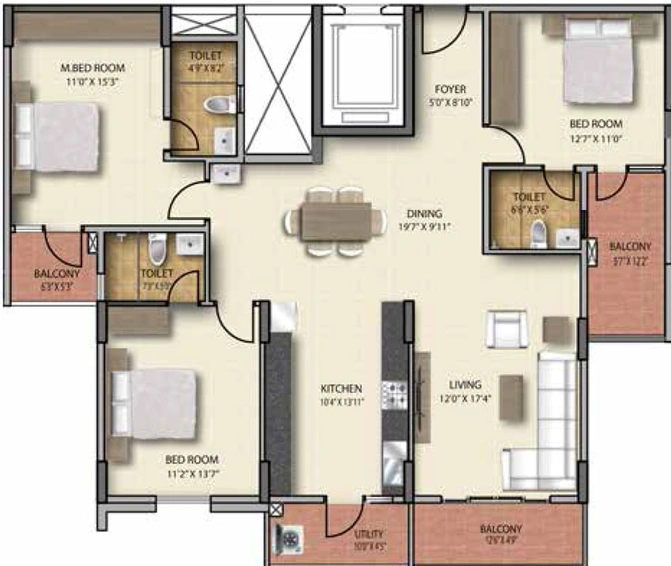 3 BHK Flat in MSR RR Signature in Hafeezpet, Hyderabad - Image 507169