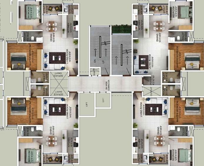 Floor Plan of Purva Zenium in Airport Road, Bangalore - Image 41302