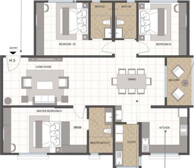 3 BHK Flat in Bhadra Landmark Haudin Road in Halasuru, Bangalore - Image 501634