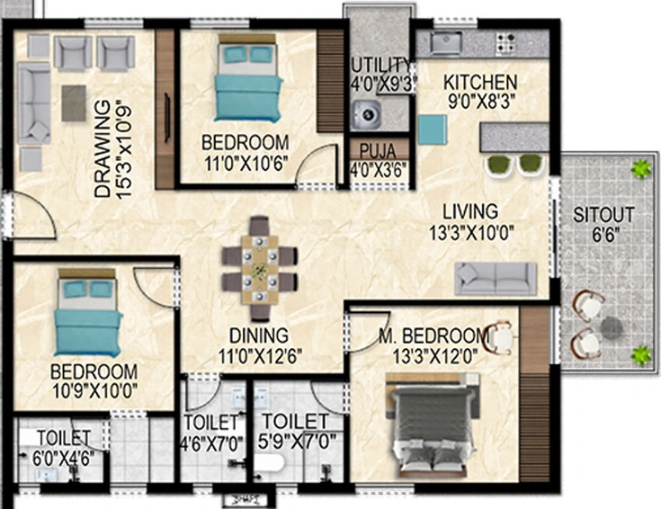3 BHK Flat in Anvita lvana in Kollur, Hyderabad - Image 509119