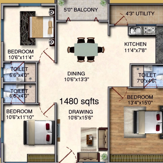 3 BHK Flat in Syamantaka Emerald Heights in Bachupally, Hyderabad - Image 509198