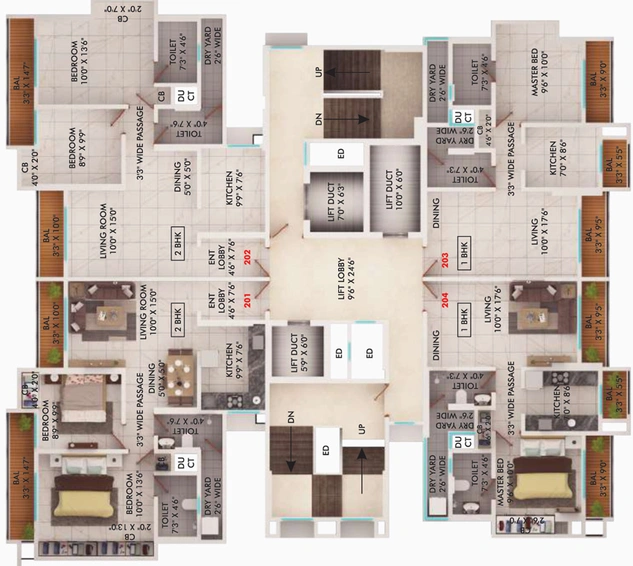 Floor Plan of Sanghvi Nesta in Hiranandani Estate, Thane - Image 123301