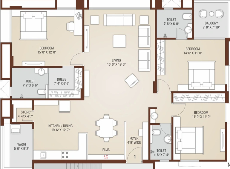 3 BHK Flat in Sangini Vedanta in Vesu, Surat - Image 458307