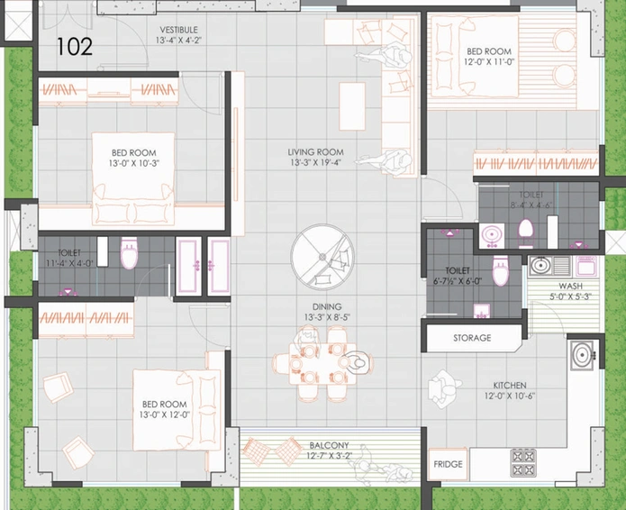 3 BHK Flat in Green Swapnabhoomi in Vesu, Surat - Image 458457