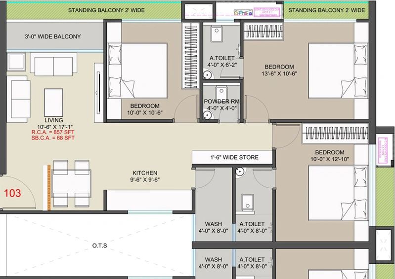 3 BHK Flat in Jainam Grand Ultima in Vesu, Surat - Image 458716