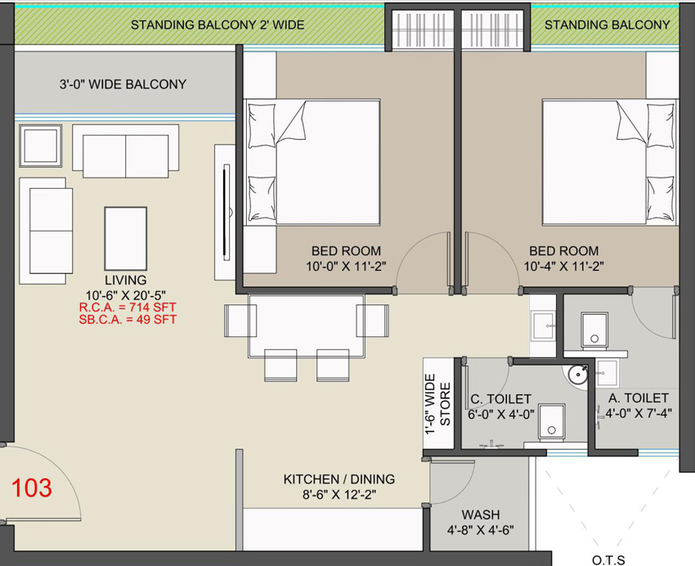 2 BHK Flat in Jainam Grand Ultima in Vesu, Surat - Image 458715