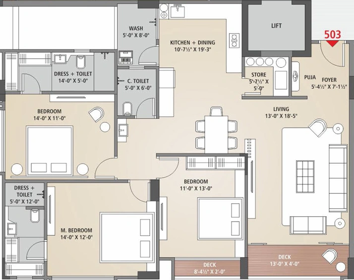 3 BHK Flat in Piramyd Serenity in Palanpur, Surat - Image 459634