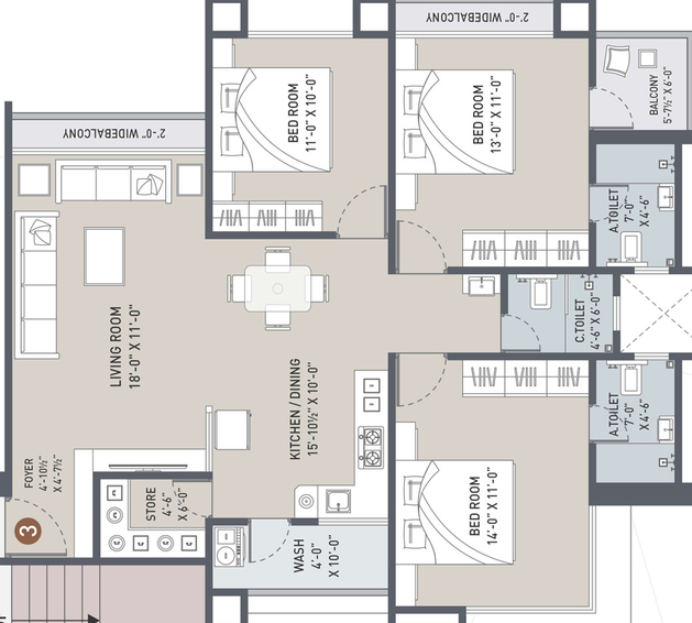 3 BHK Flat in Marvella Palladium Sky in Adajan, Surat - Image 460391