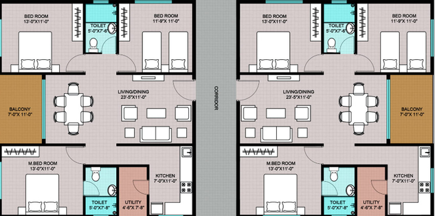Floor Plan of Modi Gulmohar Residency in Mallapur, Hyderabad - Image 55746