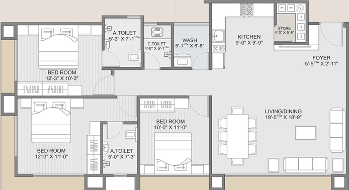 3 BHK Flat in Kakadia Serenity in Vesu, Surat - Image 461678