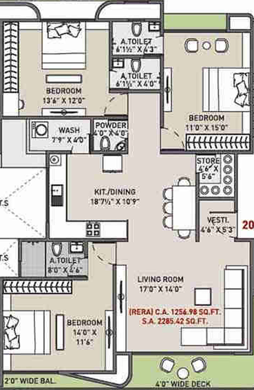 3 BHK Flat in Sartha Amora in Vesu, Surat - Image 462569