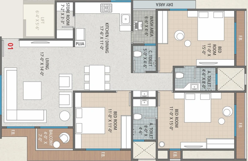 3 BHK Flat in Shivam The Impression in Pal, Surat - Image 462765