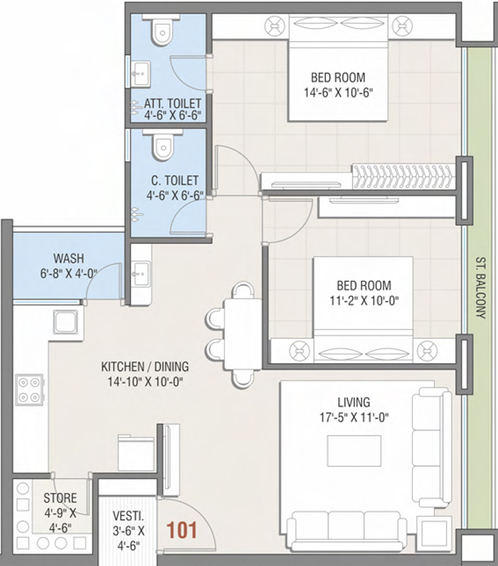 2 BHK Flat in Vaishnodevi Kingswood in Jahangirabad, Surat - Image 464516