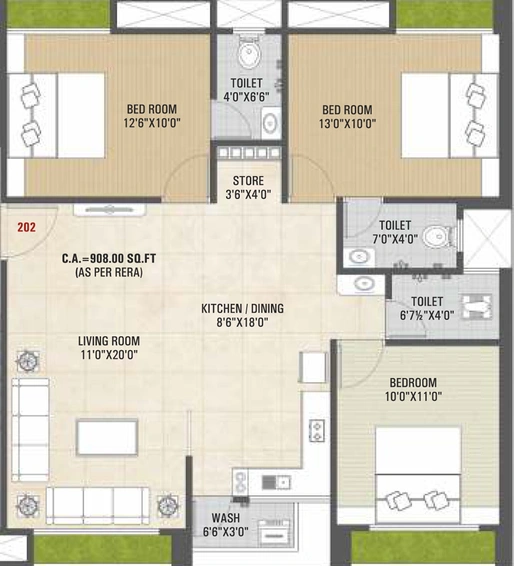 3 BHK Flat in Satyam Heights in Dabholi, Surat - Image 465399