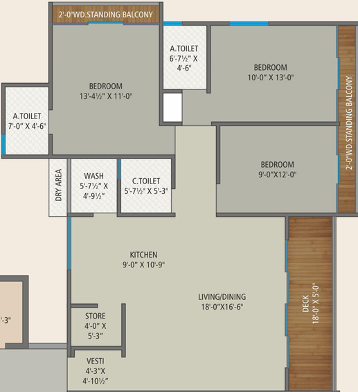 3 BHK Flat in Universal Bilvam Regency in Palanpur, Surat - Image 161860
