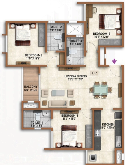 3 BHK Flat in Park Hyde - Prestige Finsbury in Bagalur, Bangalore - Image 484420