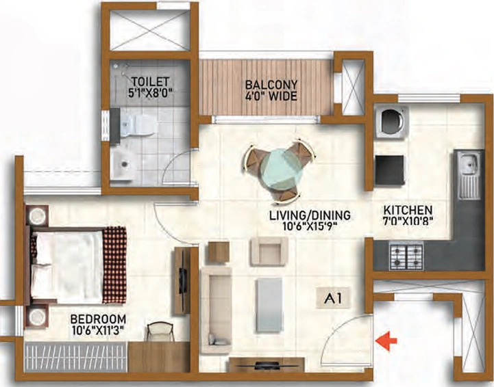 1 BHK Flat in Park Hyde - Prestige Finsbury in Bagalur, Bangalore - Image 484417