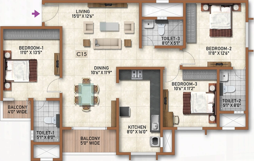3 BHK Flat in Park Hyde - Prestige Finsbury in Bagalur, Bangalore - Image 484421