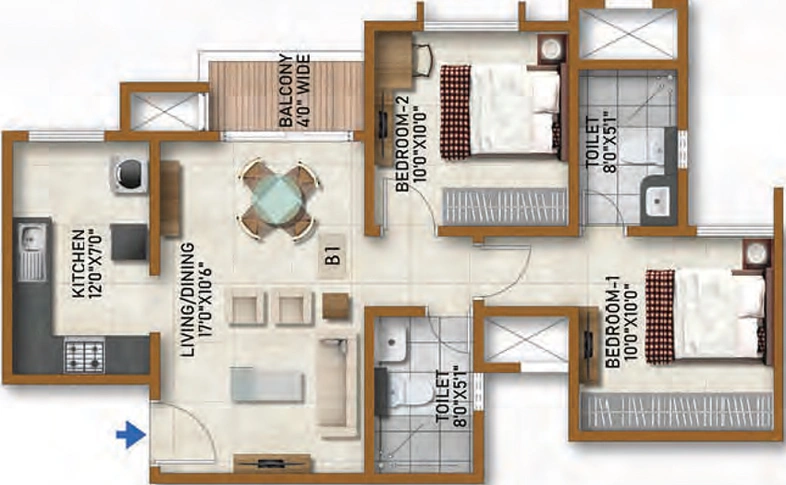 2 BHK Flat in Park Hyde - Prestige Finsbury in Bagalur, Bangalore - Image 484418