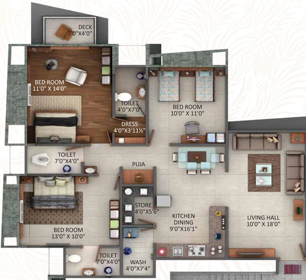 3 BHK Flat in Happy Elegance in Vesu, Surat - Image 469827