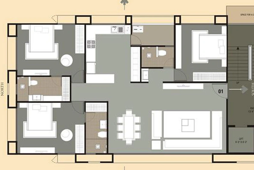 3 BHK Flat in Oriana Residency in New Citylight, Surat - Image 469947