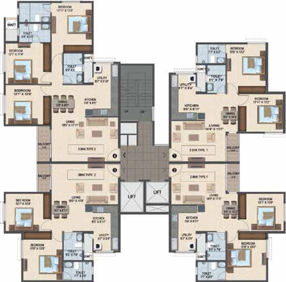 Floor Plan of Sattva Laurel in Jalahalli, Bangalore - Image 42775